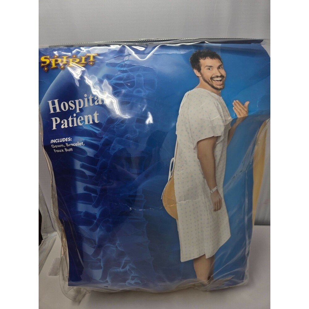 Spirit Halloween Hospital Patient Costume Adult LG/XL Wig Glasses Pearls